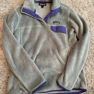 Patagonia Gray and Purple Cowl Neck Sweater with Fleece Texture